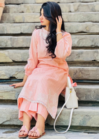 Haya'S Creation Peach Self Tarkashi Lawn Dress with Embroidered Patches Women 2pcs