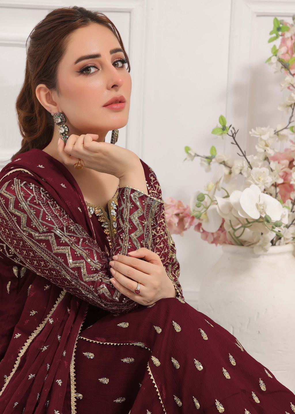Alsiyab Bahaar Mehroon Women 3pcs