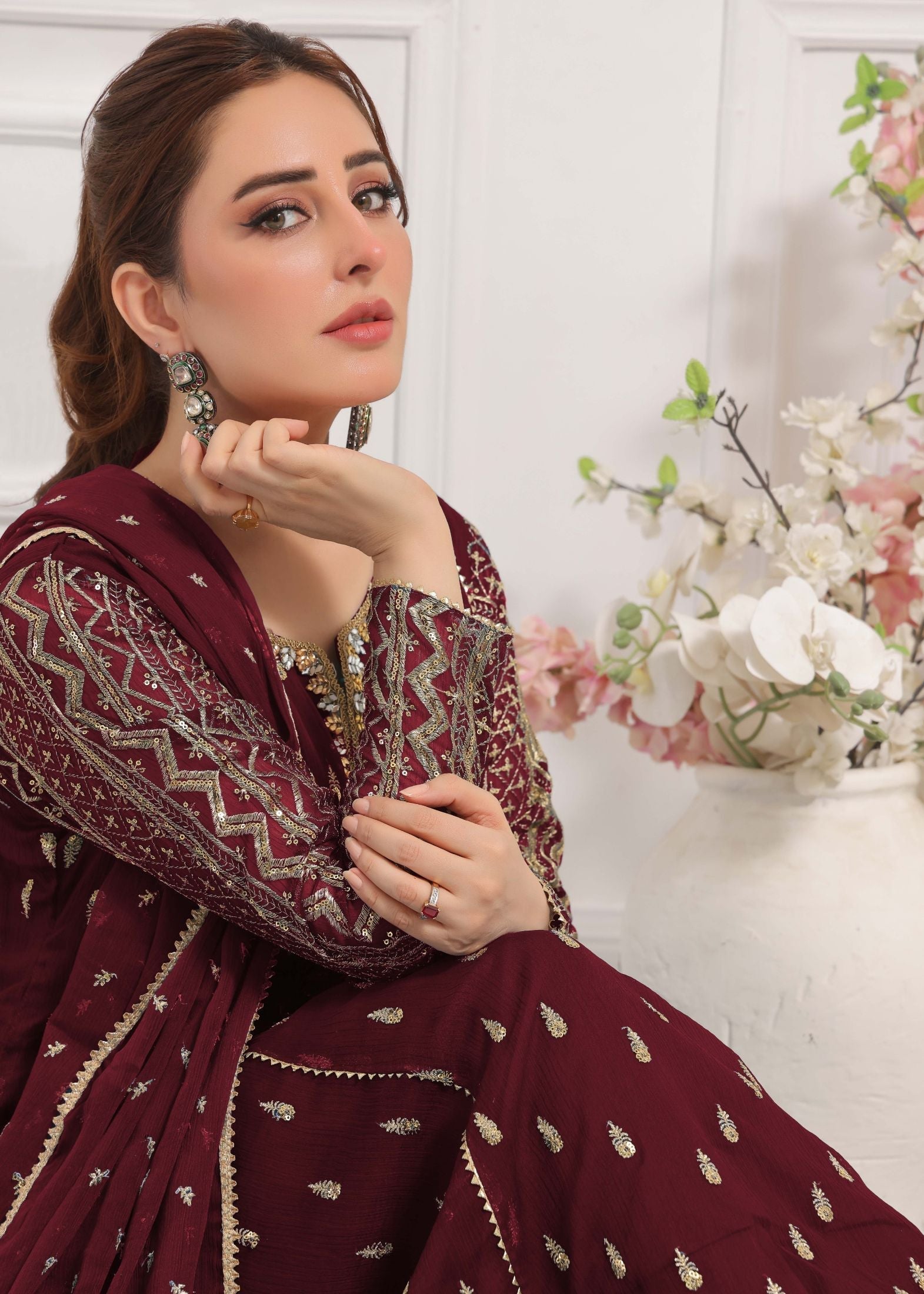 Alsiyab Bahaar Mehroon Women 3pcs