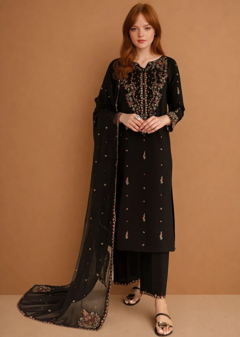 Chaudhary Arts Parsa Embroidered Black Women 3pcs
