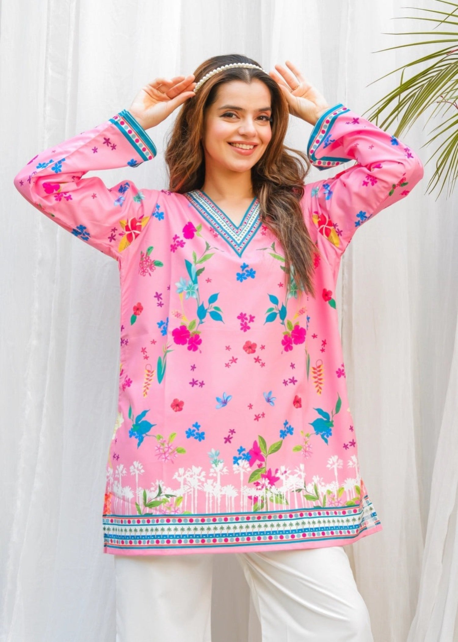 Tehzeeb Libas PINK BLOSSOM SHORT FROK Women 2pcs