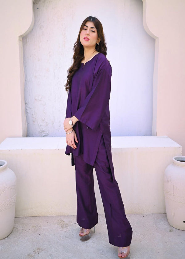 Zauk Deep Violet Two Piece Dress Women 2pcs