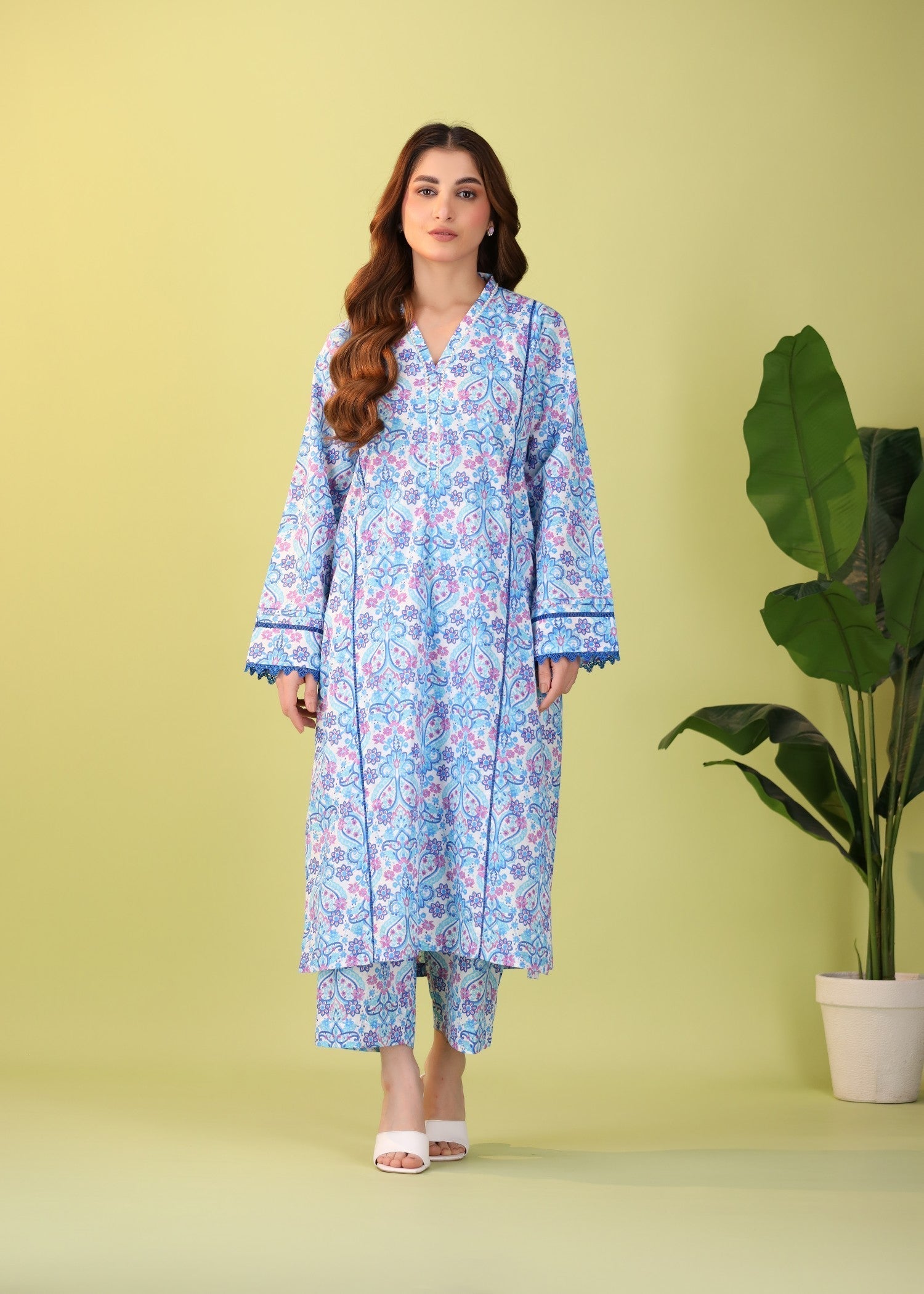 Mhw Serene Blue Printed Suit Women 2pcs