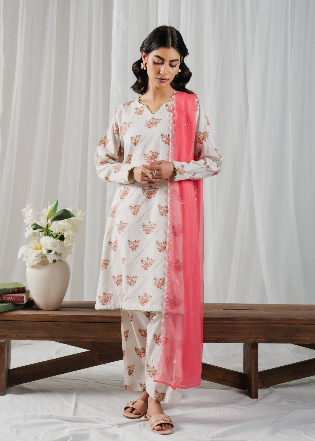 Buzzazi Off White Printed Suit Women 3pcs
