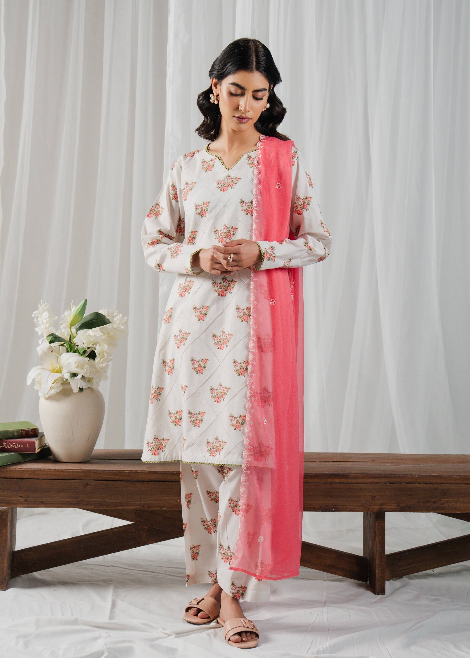 Buzzazi Off White Printed Suit Women 3pcs