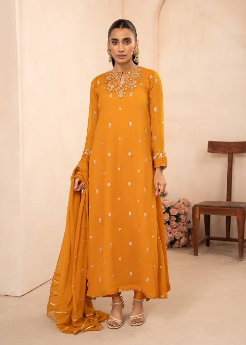 Agha Jaan Insia Mustard Women 3pcs