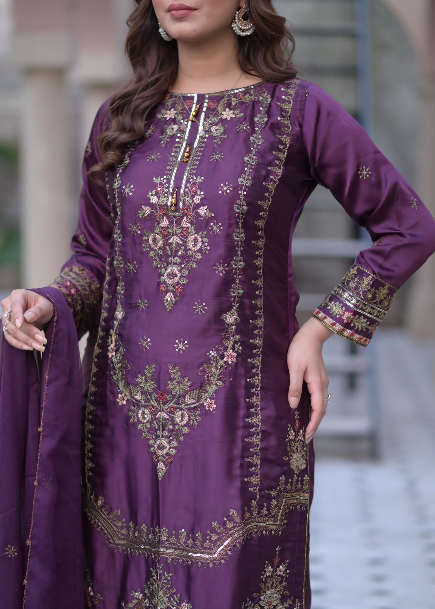 Rangoon Clothing Celestia Plum Silken Women 3pcs