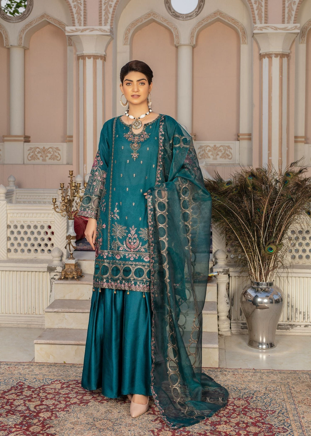 Pehnawa By Bin Akram’s GRACEFUL TEAL CHIFFON Women 3pcs