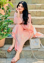Haya'S Creation Peach Self Tarkashi Lawn Dress with Embroidered Patches Women 2pcs