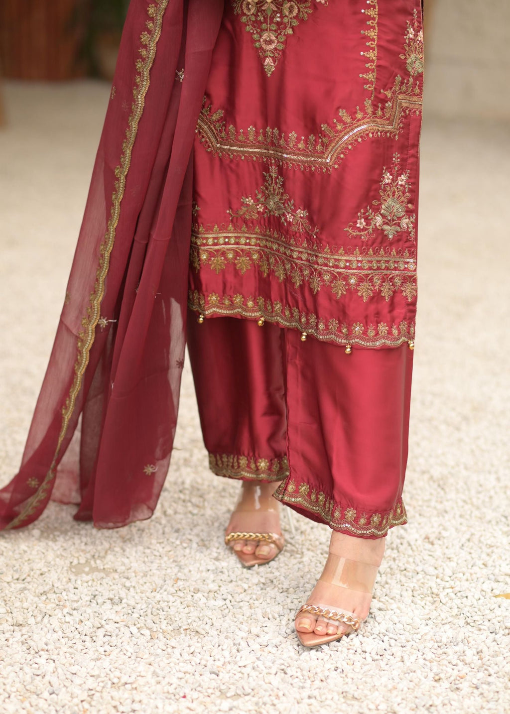 Rangoon Clothing Celestia Maroon Silken Women 3pcs