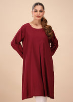 Mhw Maroon Pleated Tunic Women 1pcs