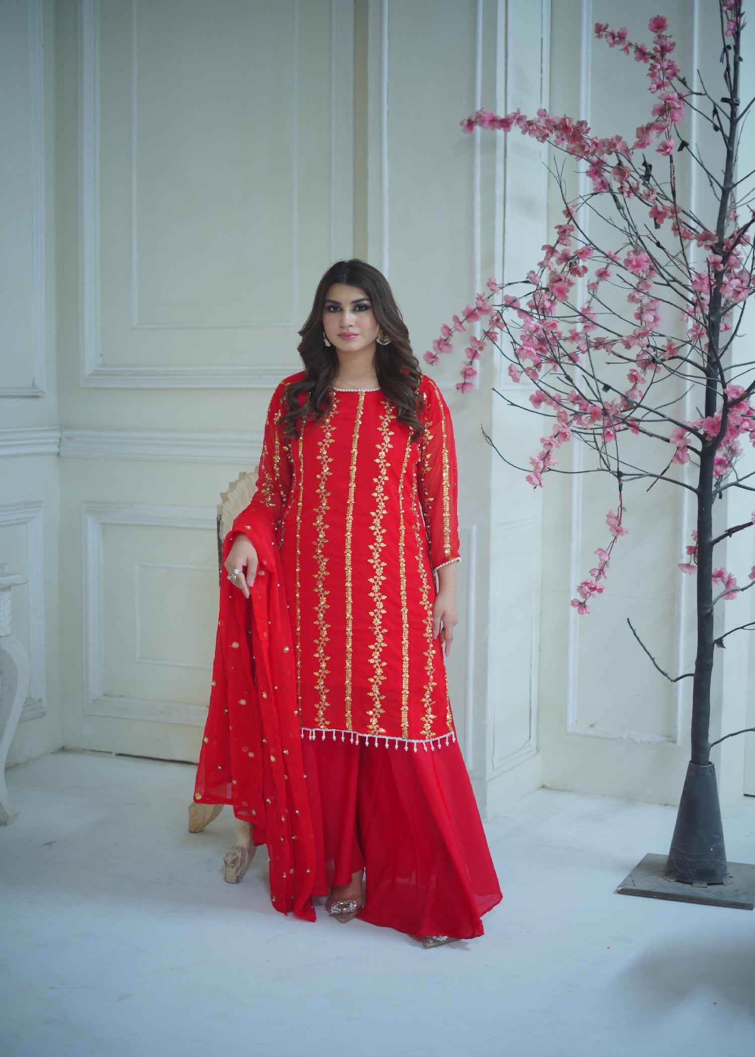 Rangoon Clothing Tashir Red Women 3pcs