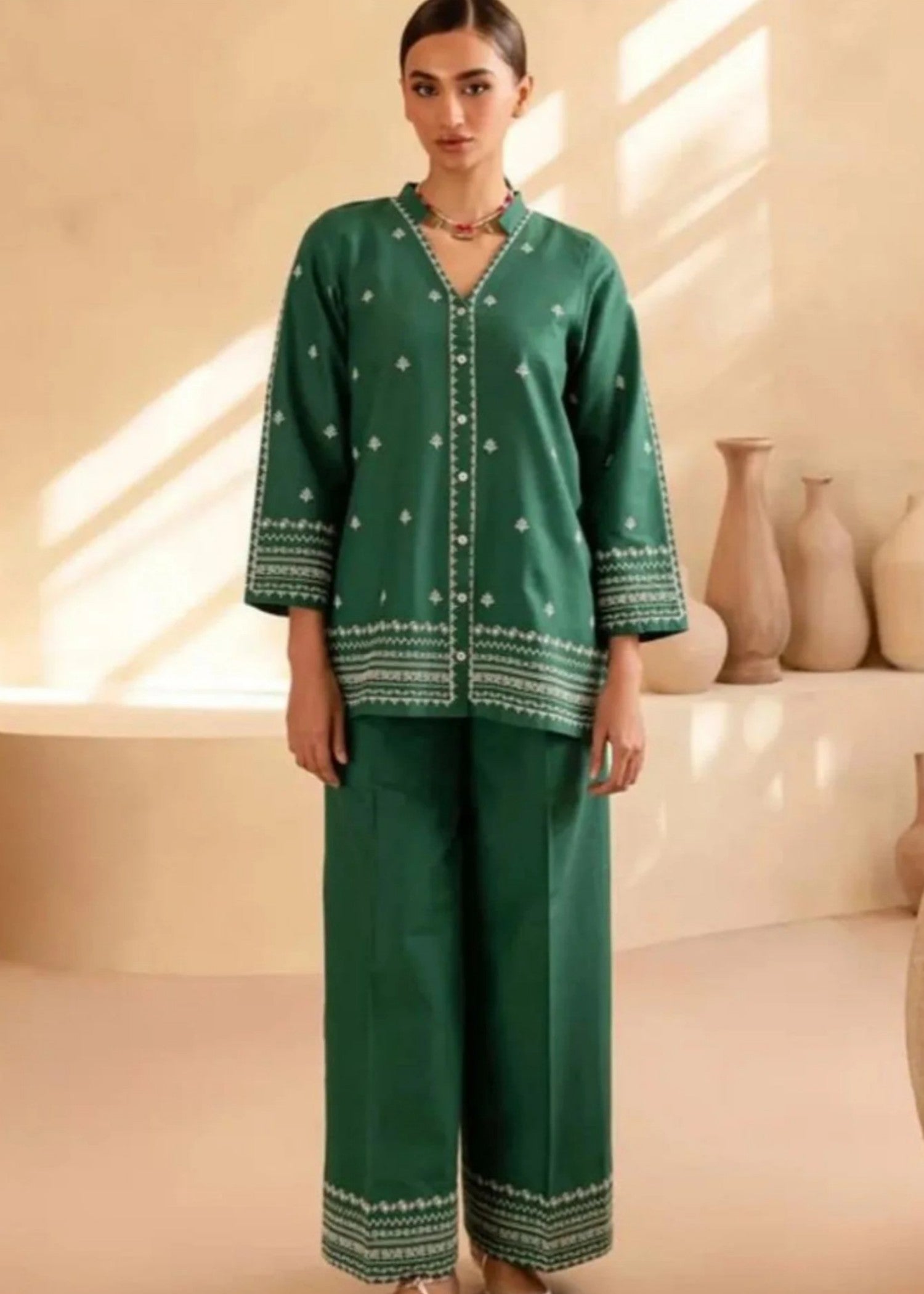Rangeenz Cotton Embroidered 2p Green Women 2pcs