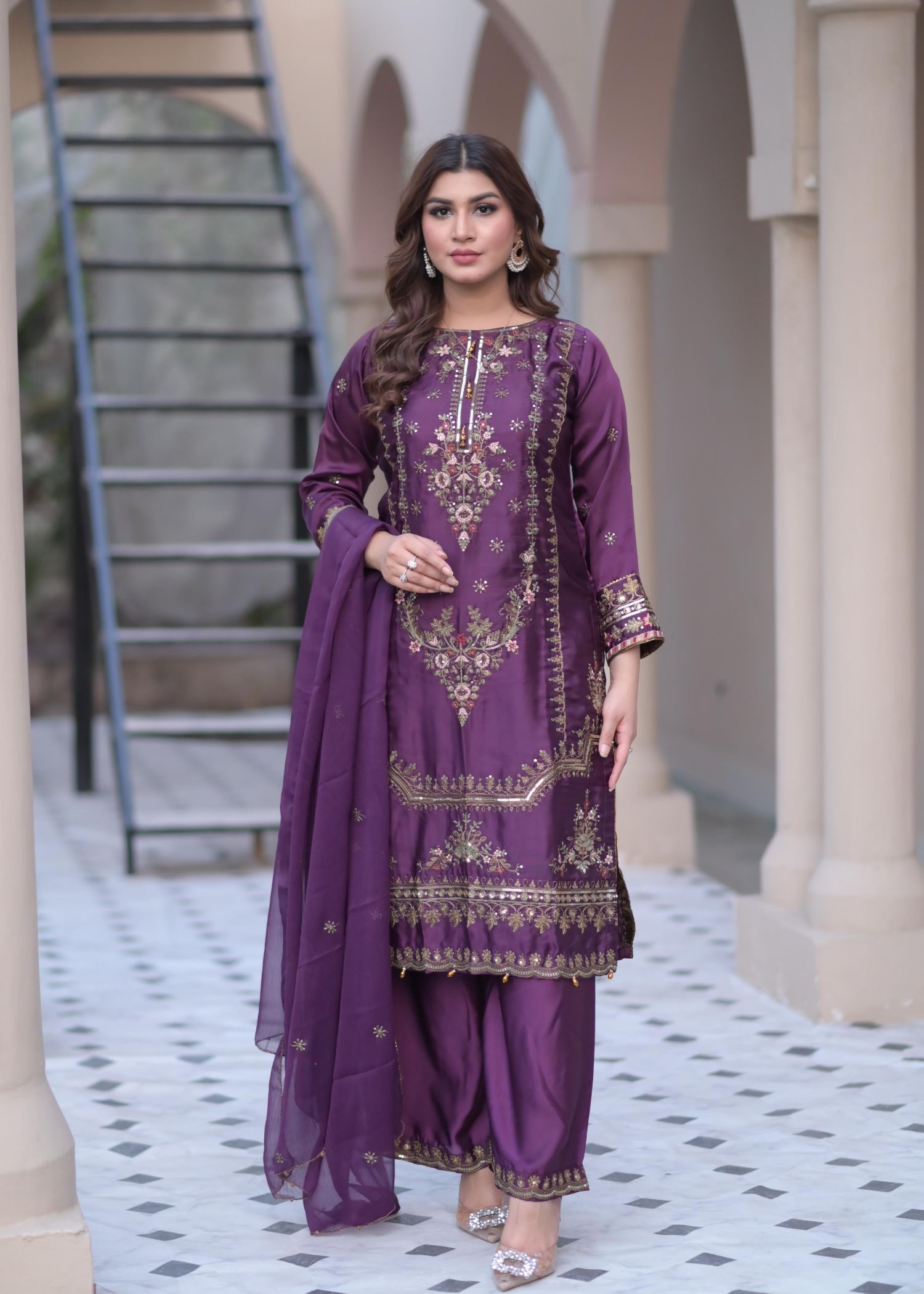 Rangoon Clothing Celestia Plum Silken Women 3pcs