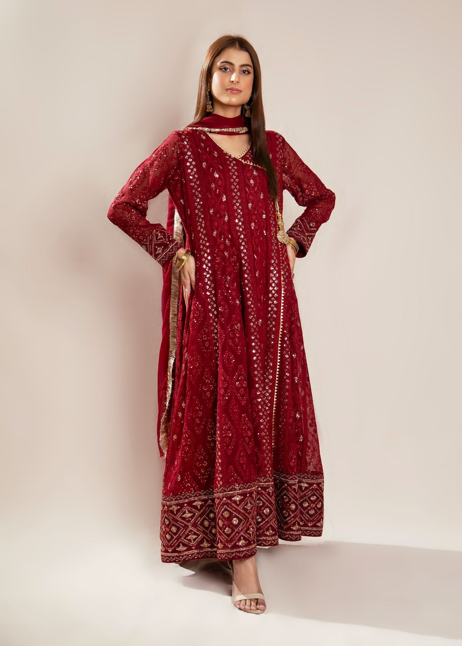 Manahils Angrakha 099 MELANIE MEHROON Women 3pcs