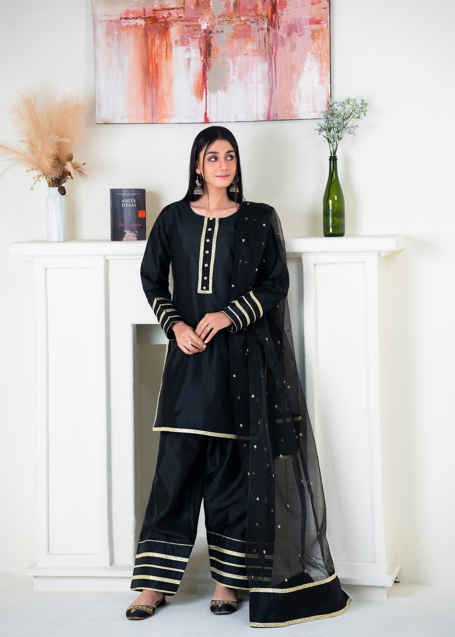 Alyssa Black Raw silk Farshi shalwar ALLF002 Women 3pcs