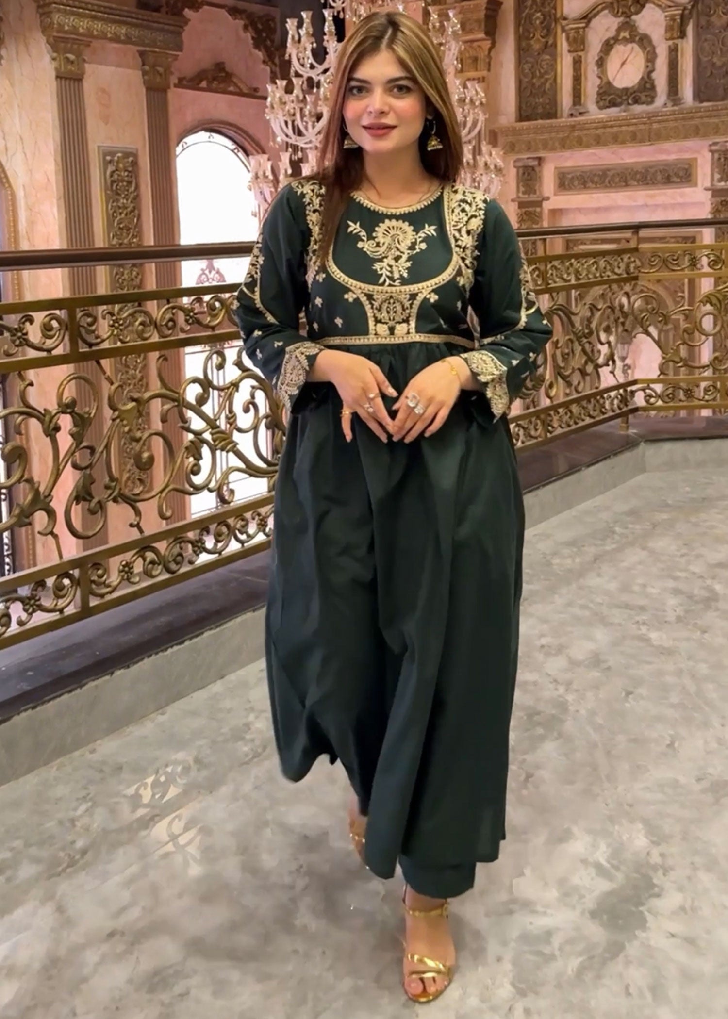 Atrangi GREEN EMBROIDERS FROCK DRESS (CC 642) Women