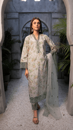 Naaz Couture Green Printed Raw Silk Suit Women 3pcs