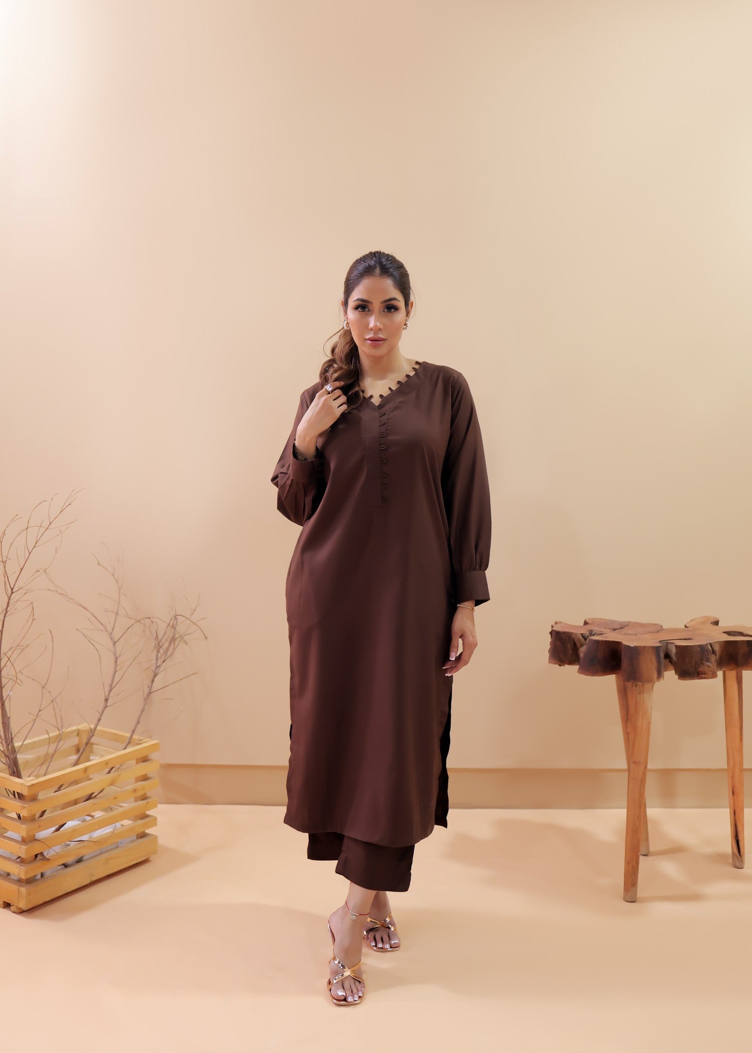 Tng (The Next Generation) Wania Co Ord Set | Dark Brown Women 2pcs