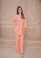 Zauk Peach Two Piece Dress Women 2pcs