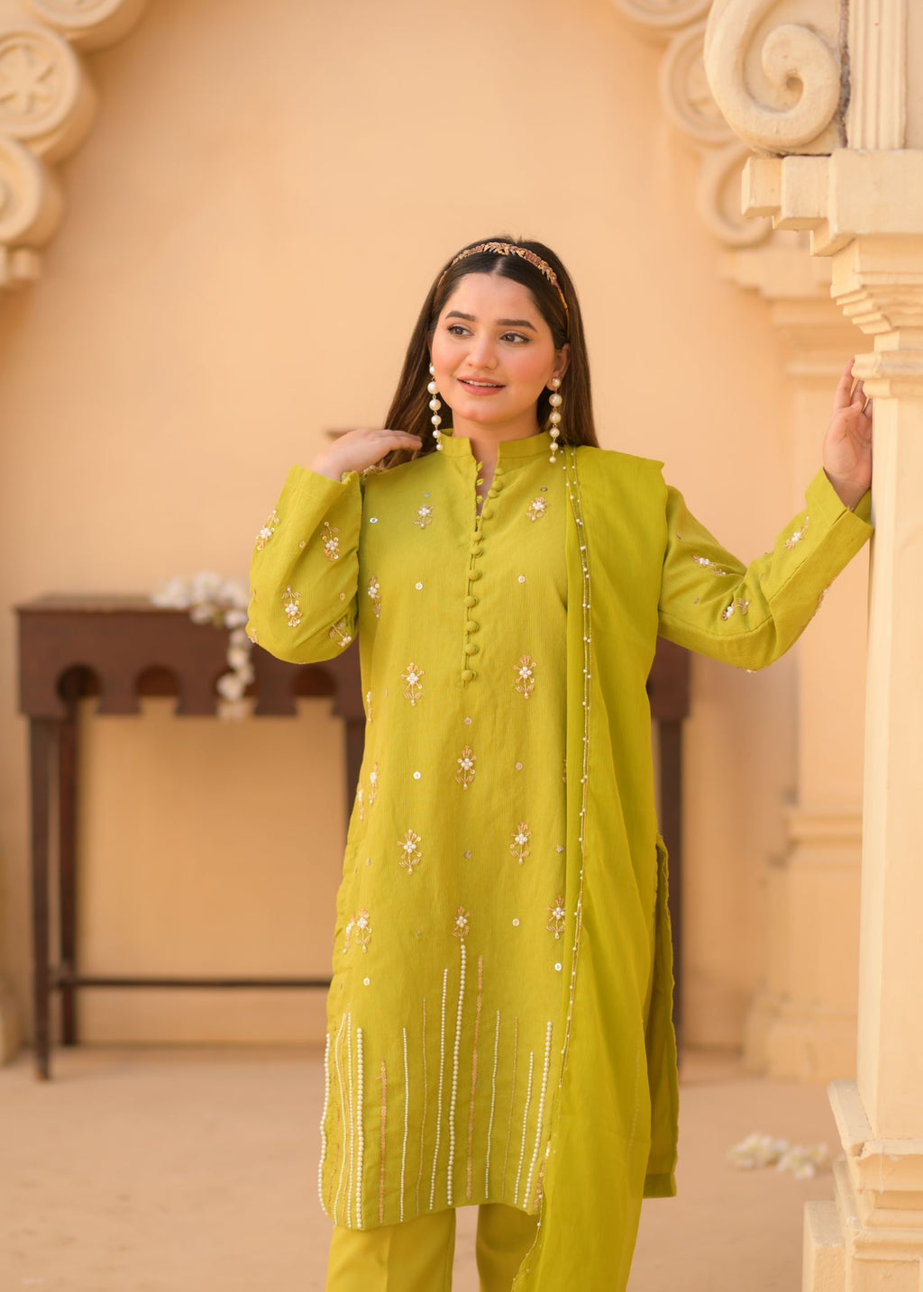 Ayesha B parrot green maha handwork Women 3pcs