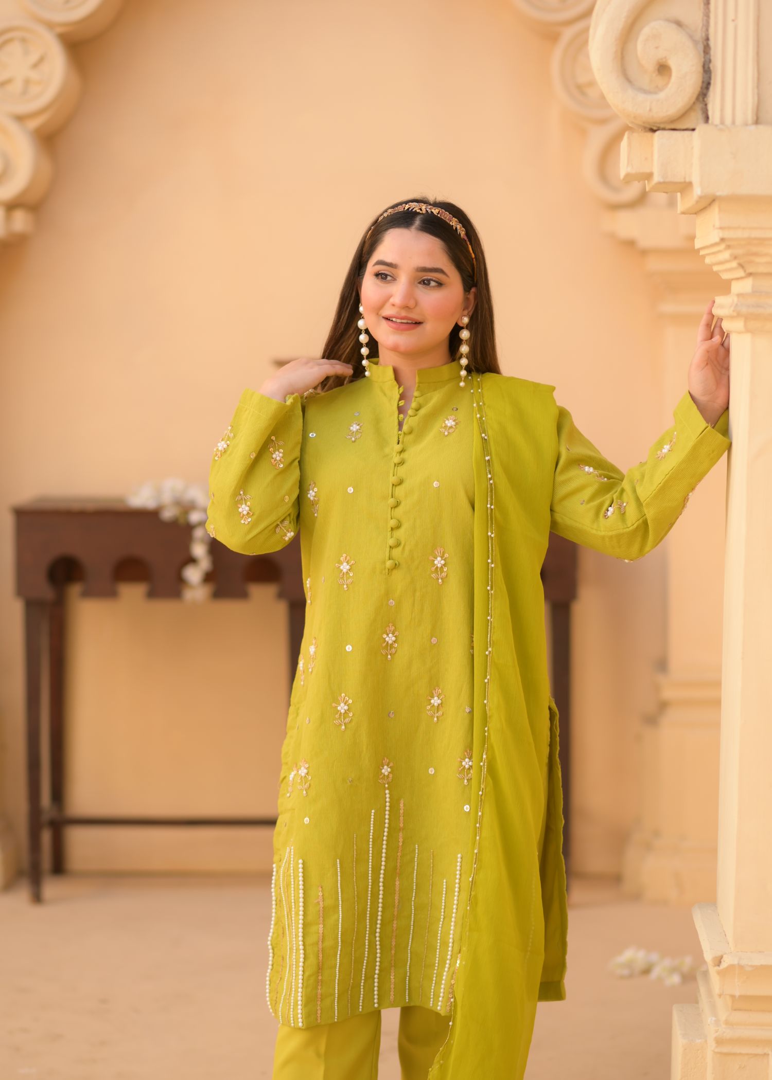 Ayesha B parrot green maha handwork Women 3pcs