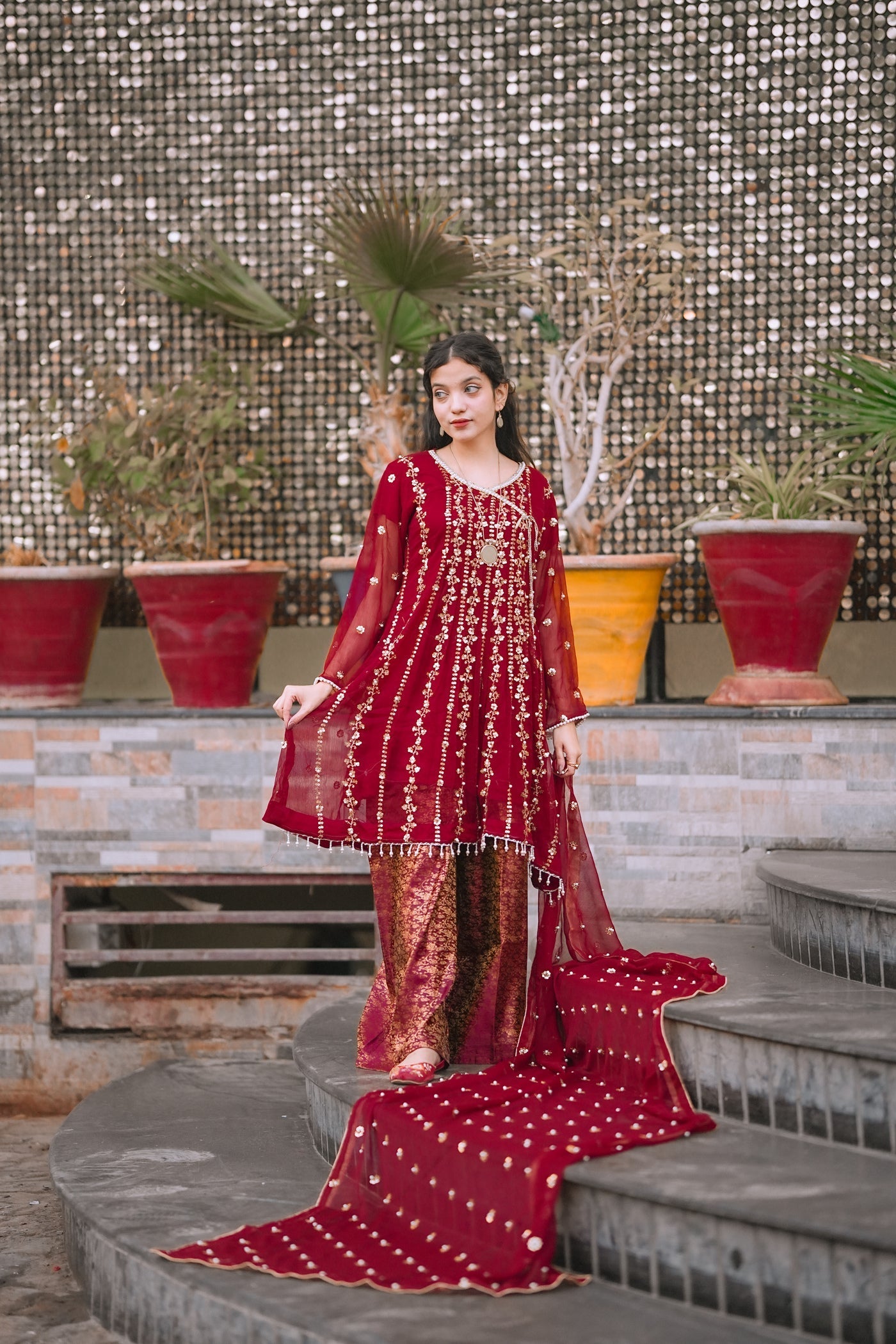 Four Season Boutique NOOR E HANIA ANGRAKHA MAROON Women 3pcs
