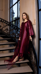 Naaz Couture Dark Fuchsia Pink Raw Silk Suit Women 3pcs