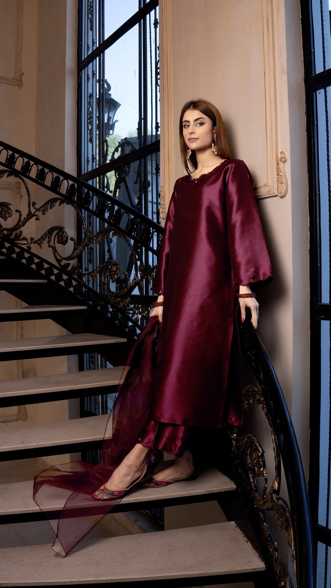 Naaz Couture Dark Fuchsia Pink Raw Silk Suit Women 3pcs