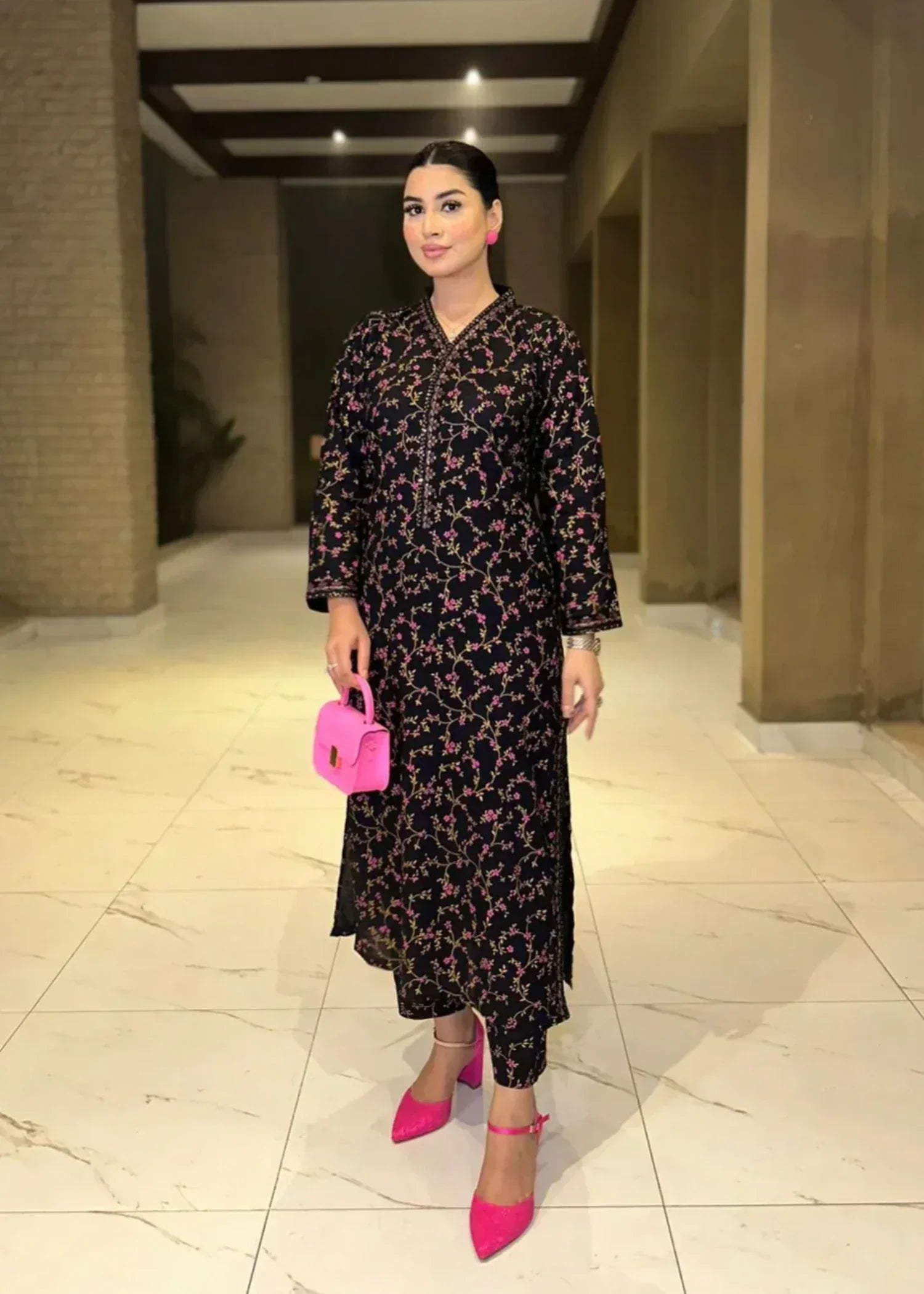 Sajfi Closet Black Rose Printed Stitched with Embroidered borders all over Women 2pcs