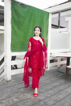 Four Season Boutique IFFI NET REDISH MAROON Women 3pcs