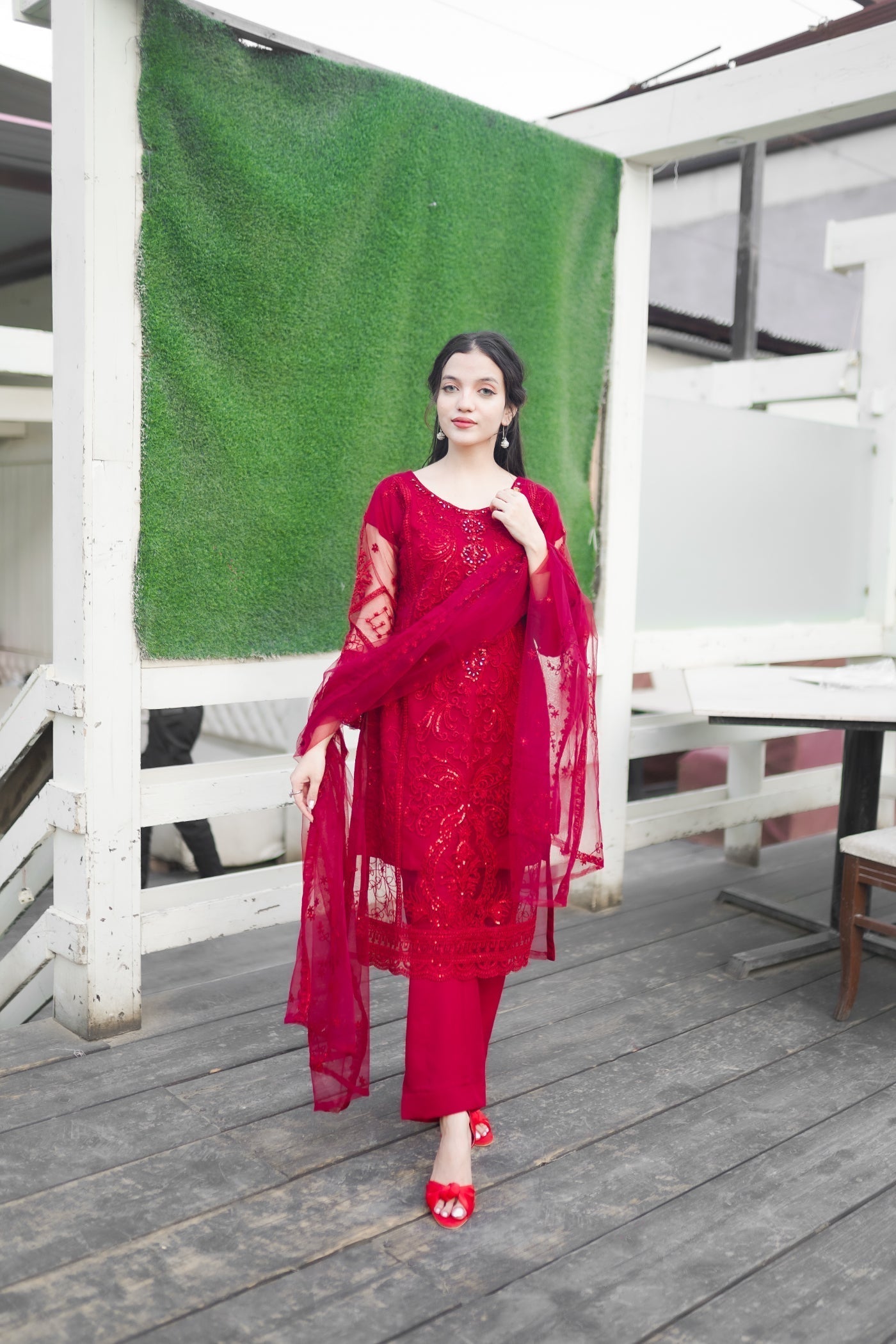 Four Season Boutique IFFI NET REDISH MAROON Women 3pcs
