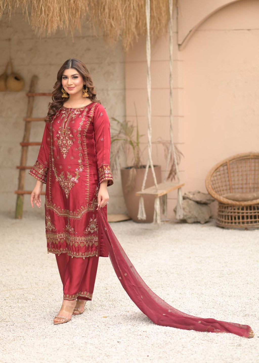 Rangoon Clothing Celestia Maroon Silken Women 3pcs