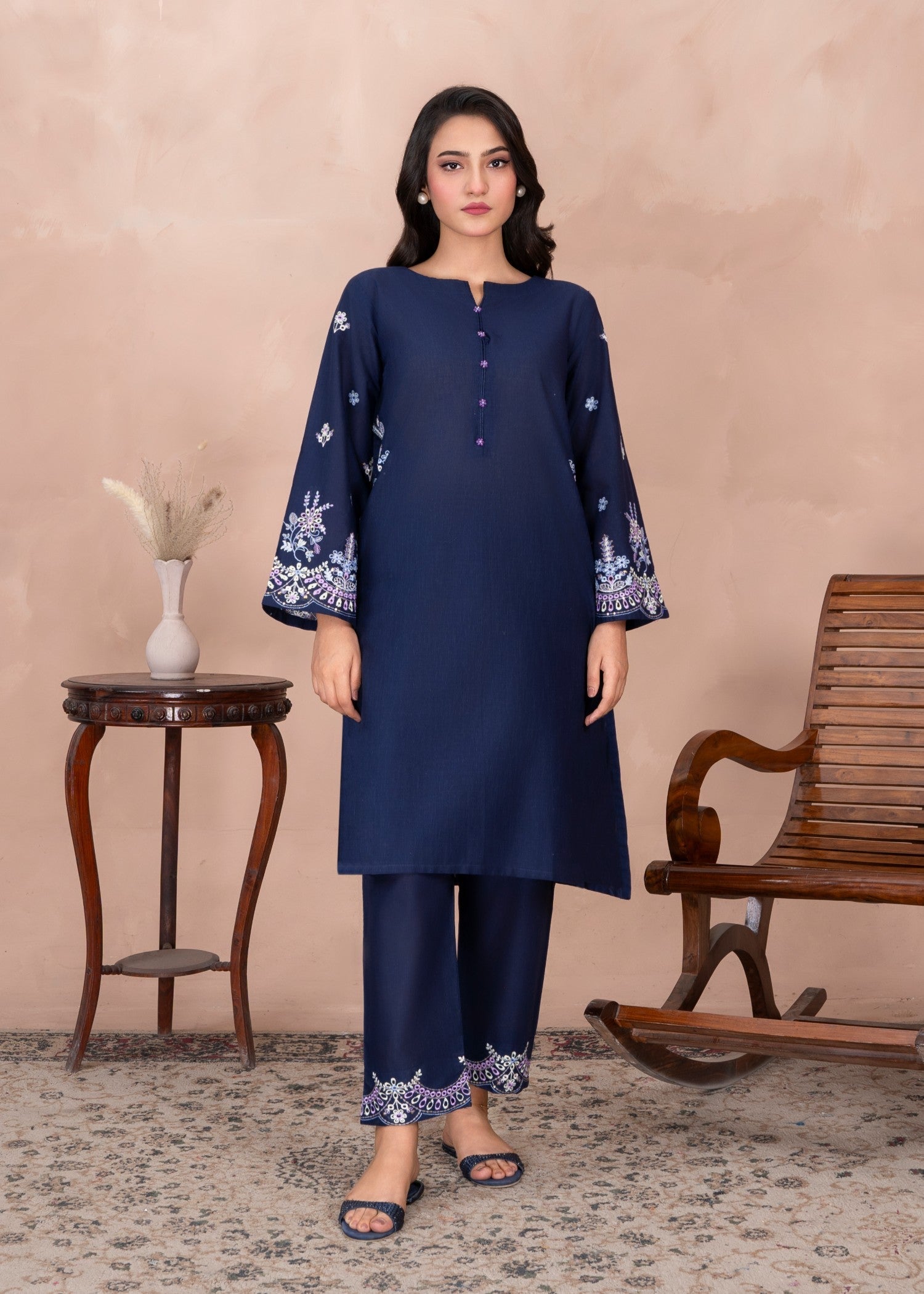 Abeera Casual Chic – Embroidered Cotton with Double Pocket Shirt (Art No. AB 074) Women 2pcs