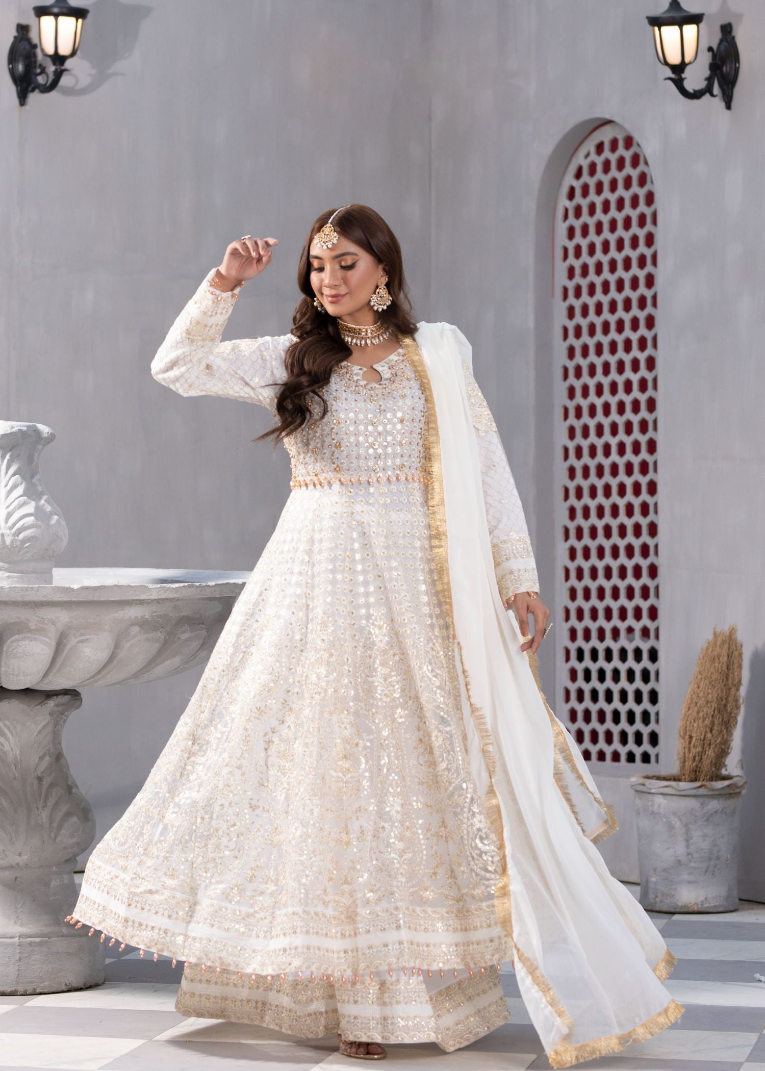 Manahils KURTI B 002 WHITE SPARKLE Women 3pcs