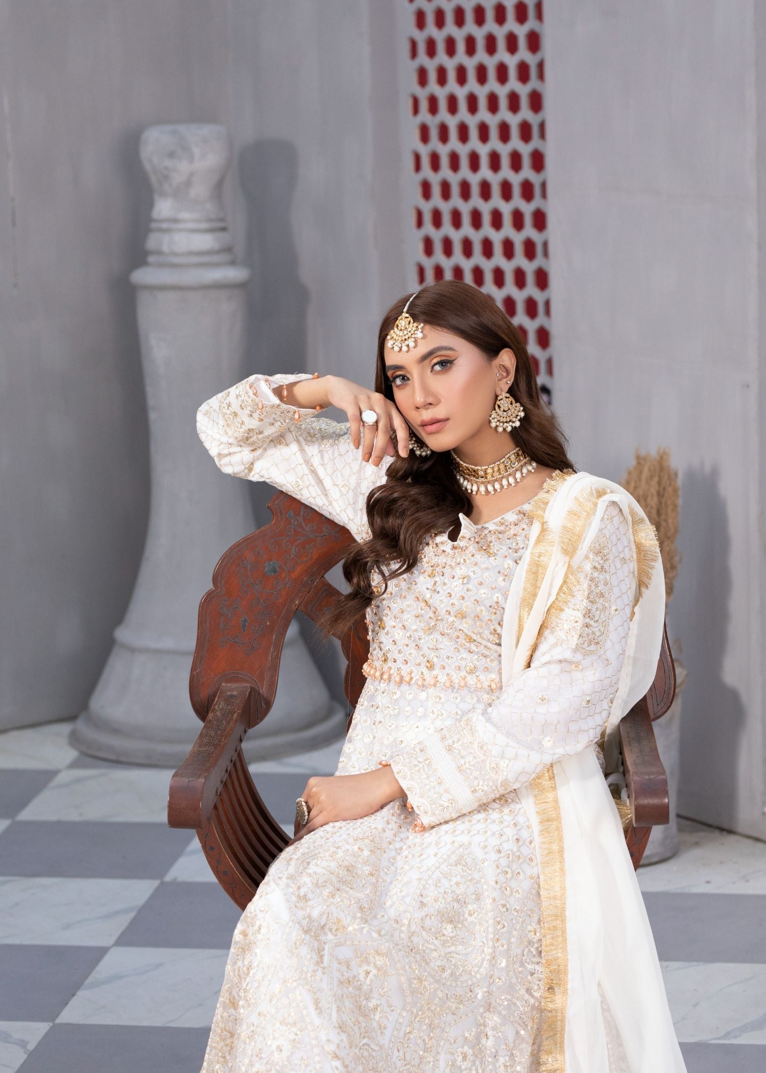 Manahils KURTI B 002 WHITE SPARKLE Women 3pcs
