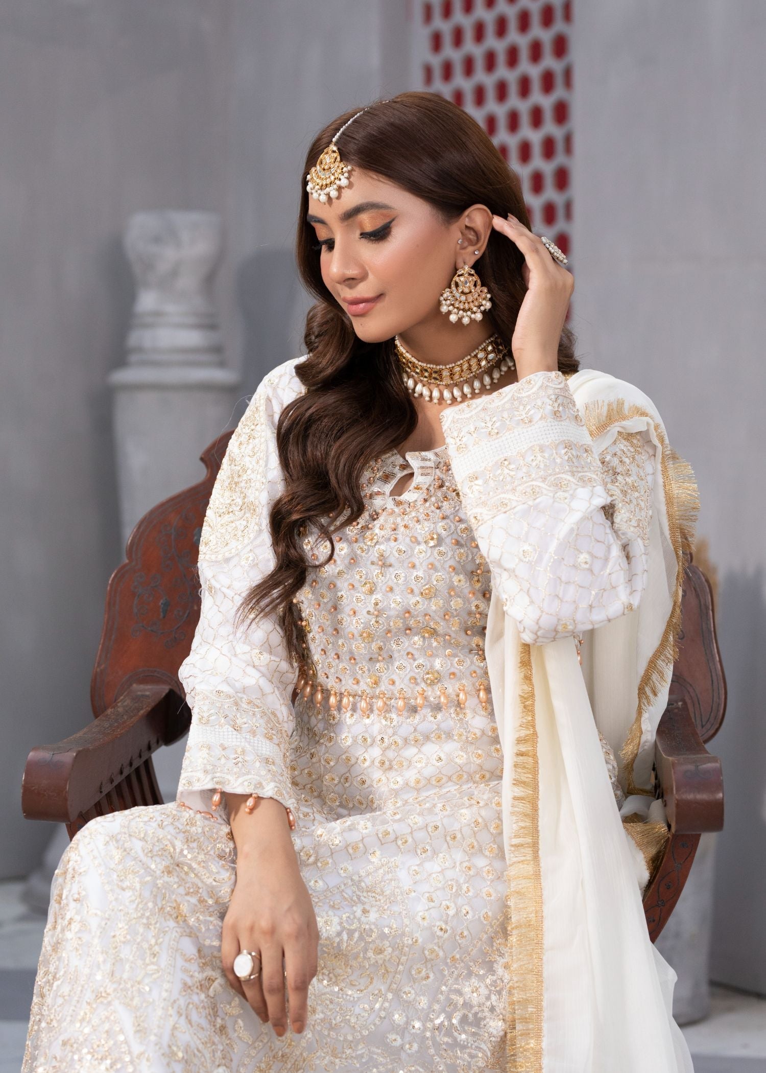 Manahils KURTI B 002 WHITE SPARKLE Women 3pcs