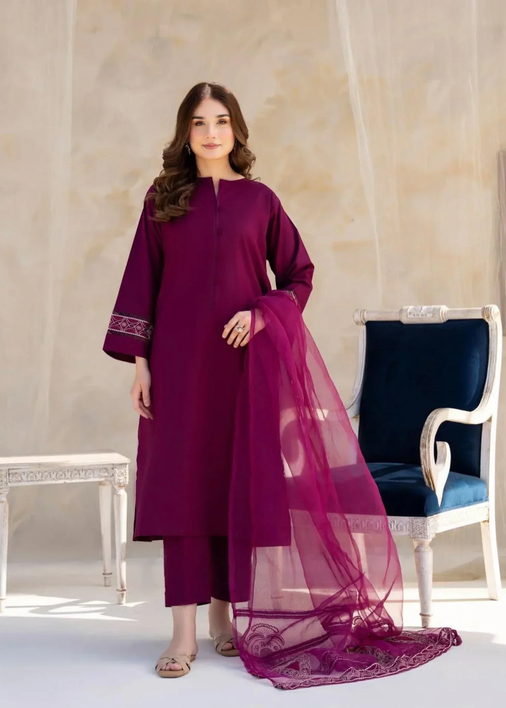 Sajfi Closet Falsiana Stitched Suit with Embroidered Dupatta Women 3pcs