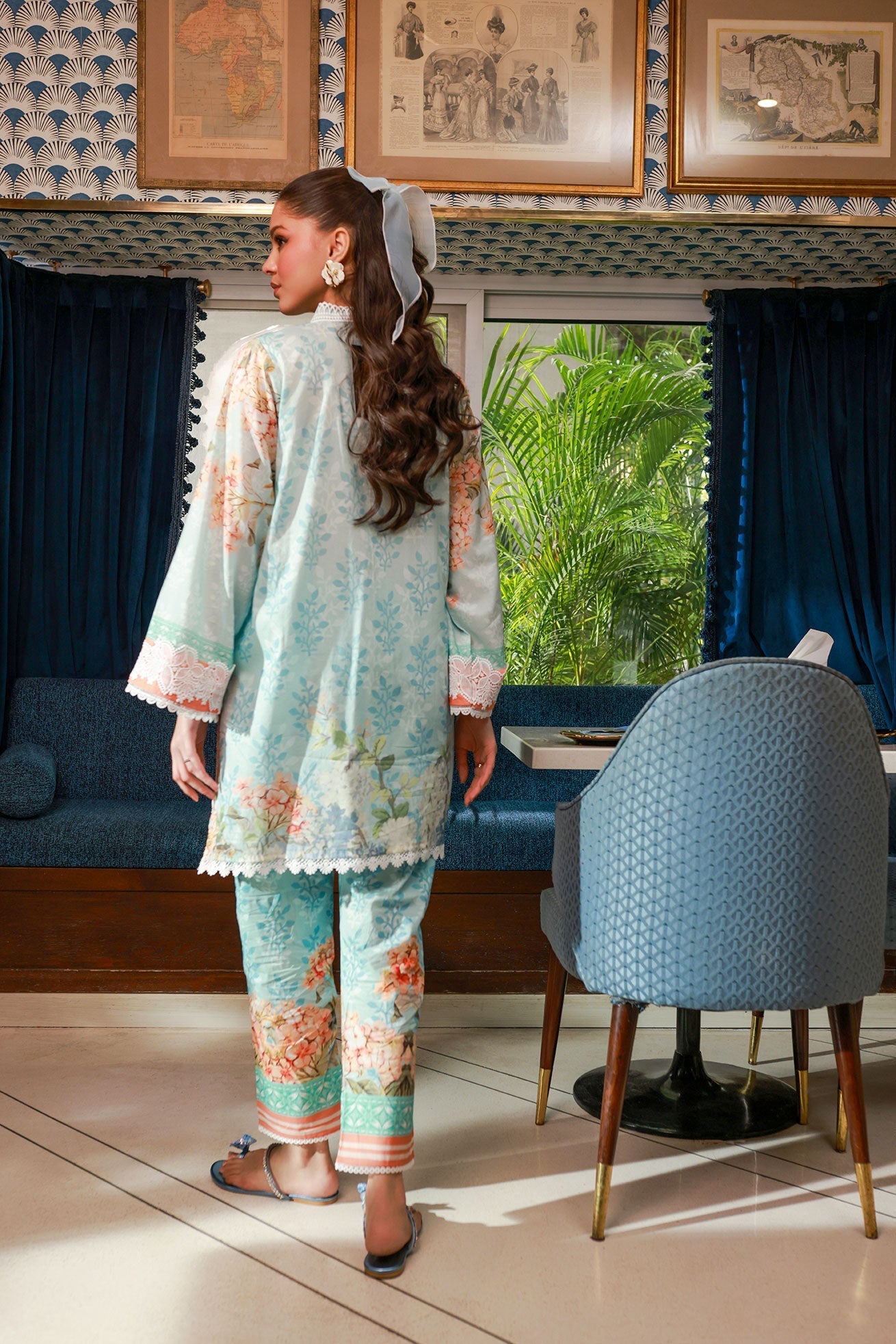 Dhanak SS24DC 2523 SKY BLUE LAWN PRINTED KURTA WITH TROUSER Women 2pcs