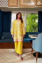 Dhanak SS24DC 2524 YELLOW LAWN PRINTED KURTA WITH TROUSER Women 2pcs