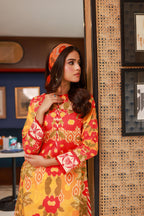 Dhanak SS24DC 2526 ORANGE LAWN PRINTED KURTA WITH TROUSER Women 2pcs