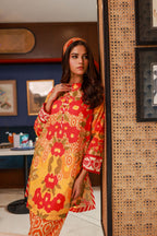 Dhanak SS24DC 2526 ORANGE LAWN PRINTED KURTA WITH TROUSER Women 2pcs
