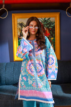 Dhanak SS24DC 2528 BLUE LAWN PRINTED KURTA WITH TROUSER Women 2pcs