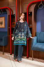 Dhanak SS24DC 2530 NAVY BLUE LAWN PRINTED KURTA WITH TROUSER Women 2pcs