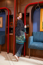 Dhanak SS24DC 2530 NAVY BLUE LAWN PRINTED KURTA WITH TROUSER Women 2pcs