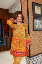 Dhanak SS24DC 2532 MUSTARD LAWN PRINTED KURTA WITH TROUSER Women 2pcs