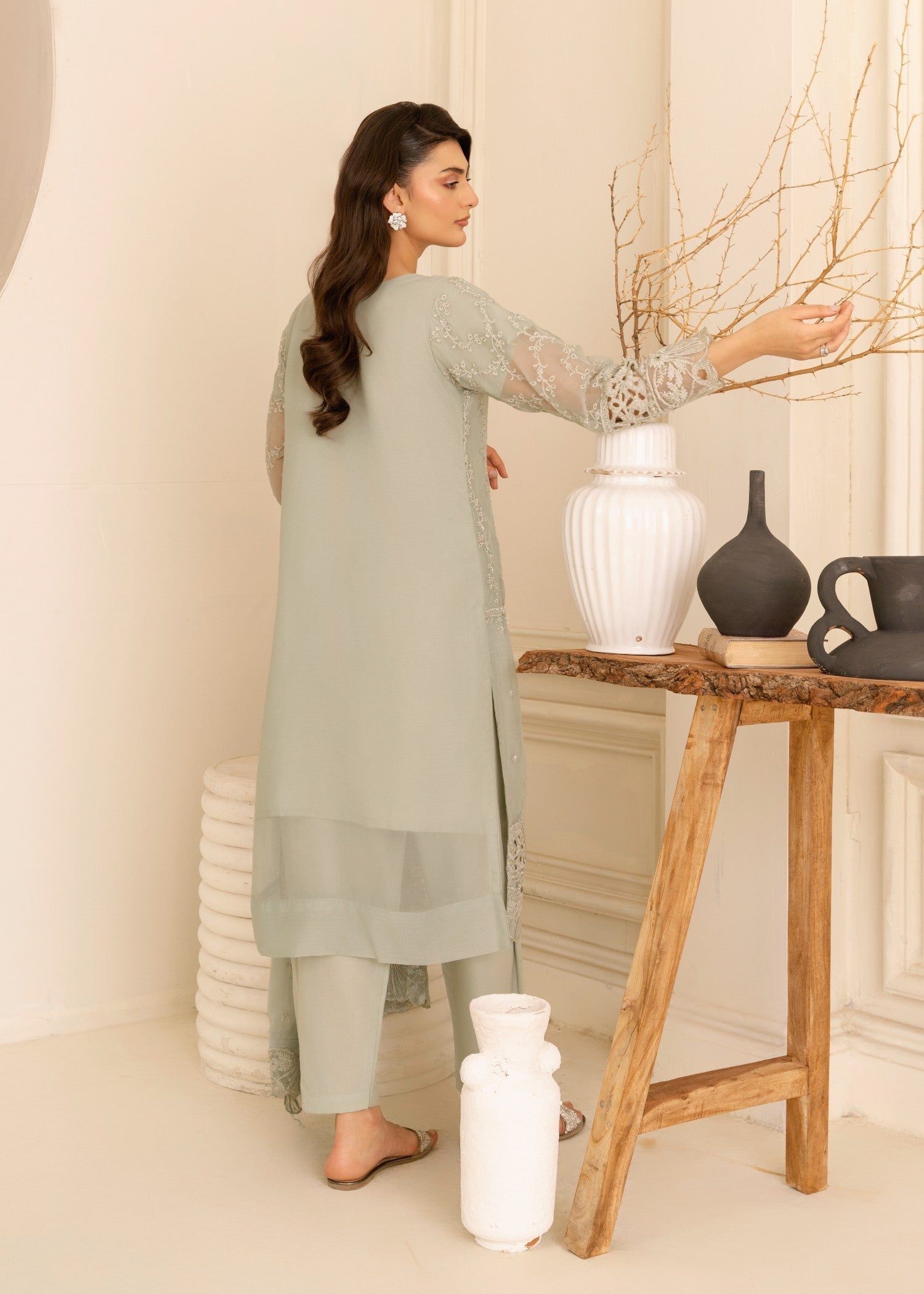 Four Season Boutique CUTWORK CHIFFON PASTEL GREEN Women 3pcs