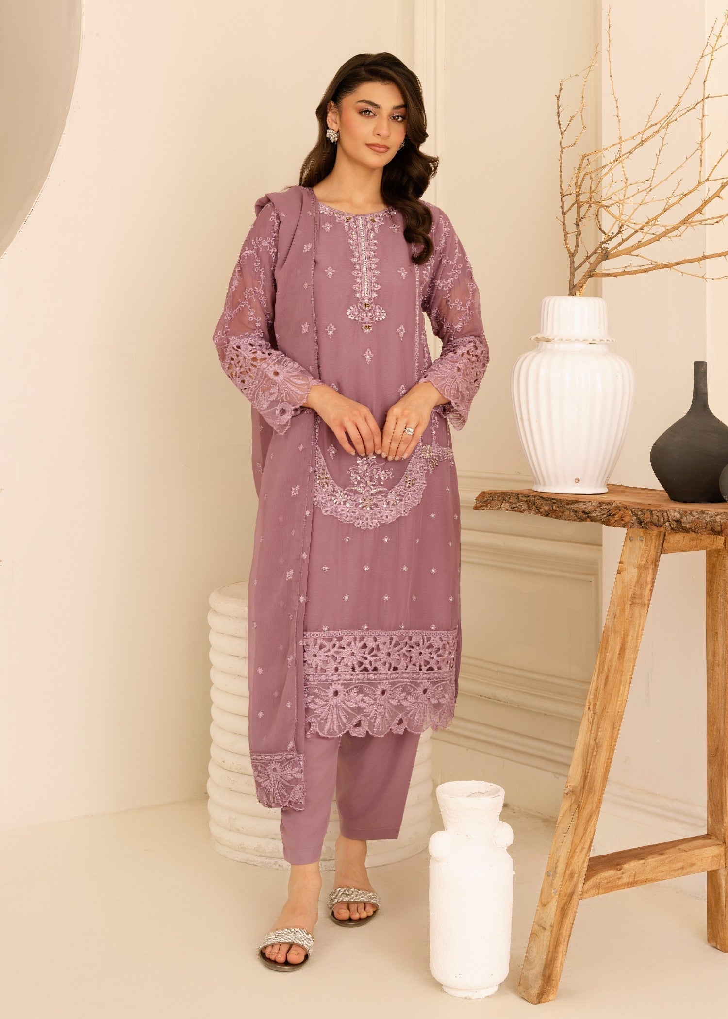 Four Season Boutique CUTWORK CHIFFON MAUVE Women 3pcs