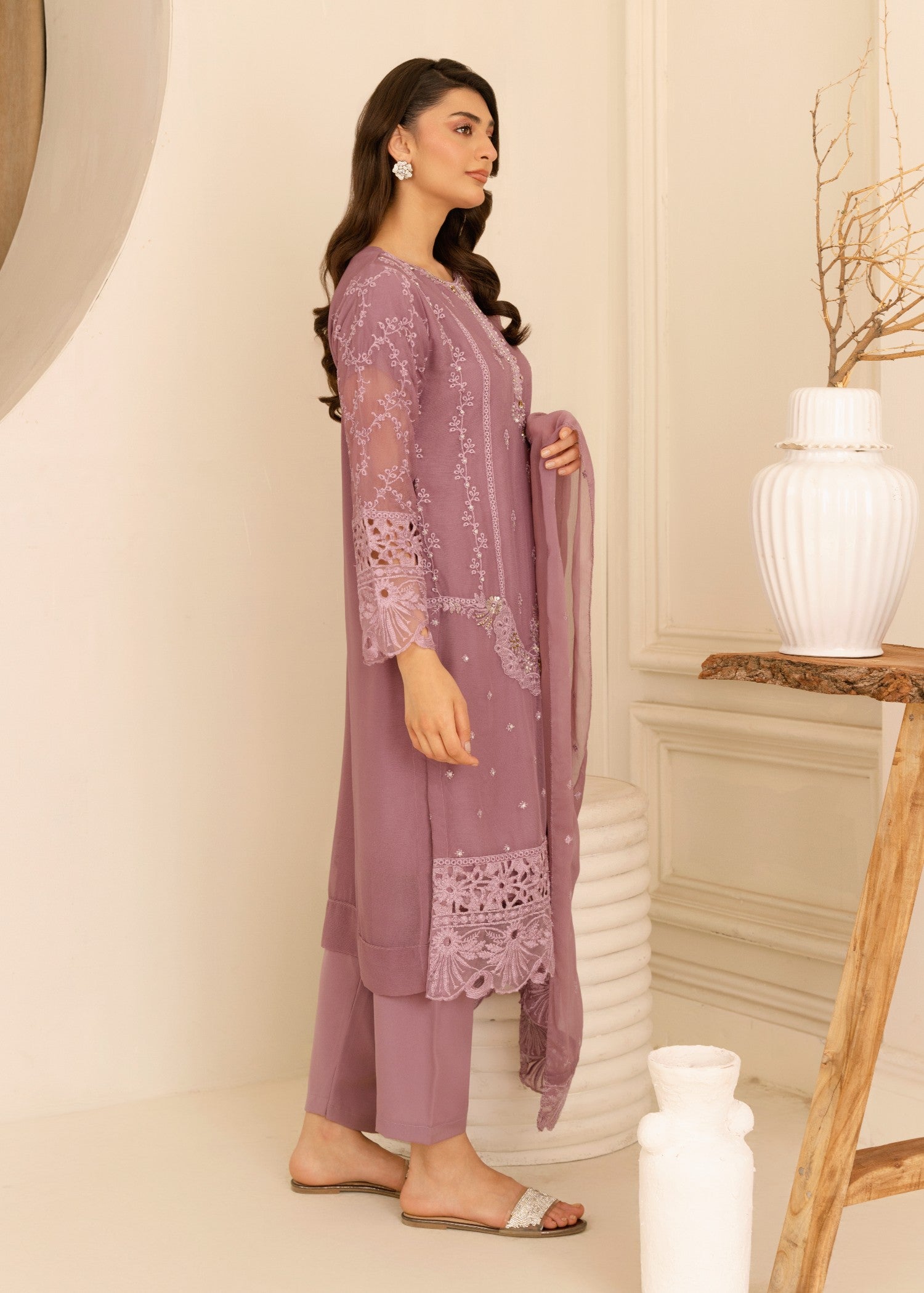 Four Season Boutique CUTWORK CHIFFON MAUVE Women 3pcs