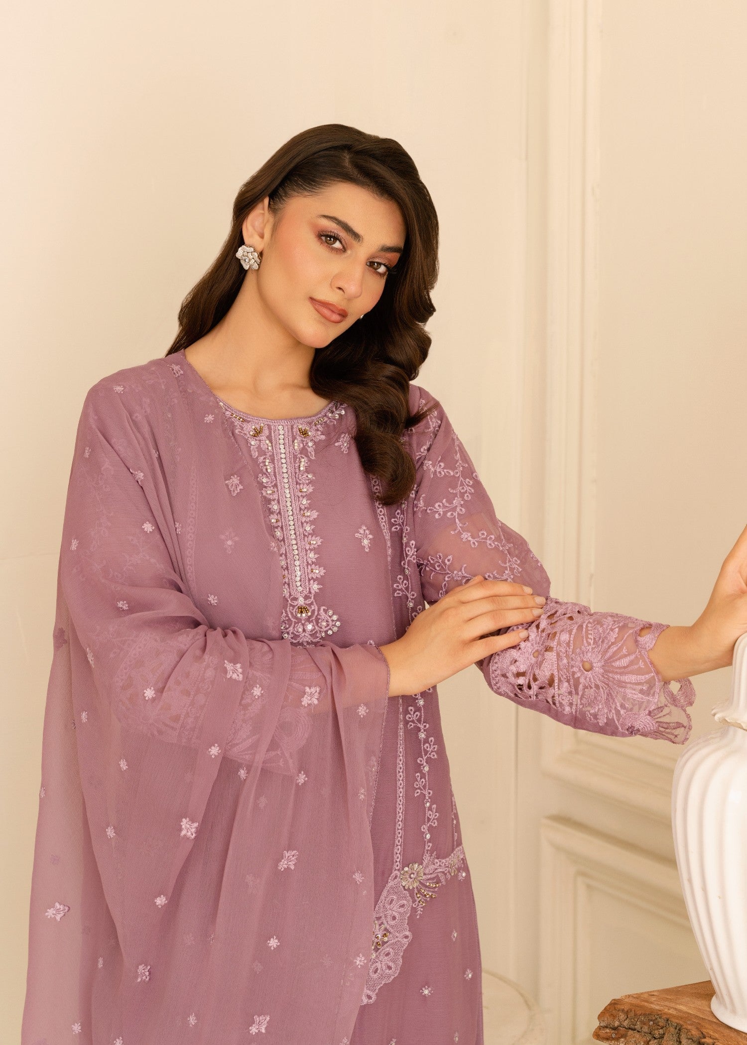 Four Season Boutique CUTWORK CHIFFON MAUVE Women 3pcs